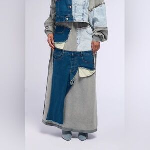 Patchwork Denim Maxi Skirt